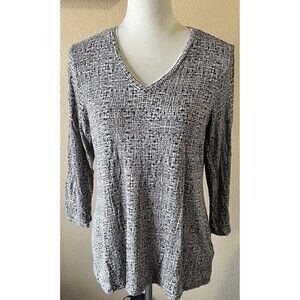 Croft & Barrow Classic Tee Womens Medium Black White Abstract Long Sleeve Cotton
